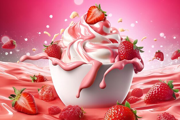 Yogurt strawberry splash concept advertising