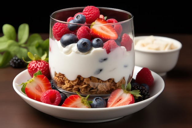 Photo yogurt with berries parfait mix berries bowl yogurt bowl joghurt yogurts cream with berries