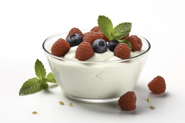 yogurt with berries on a white background