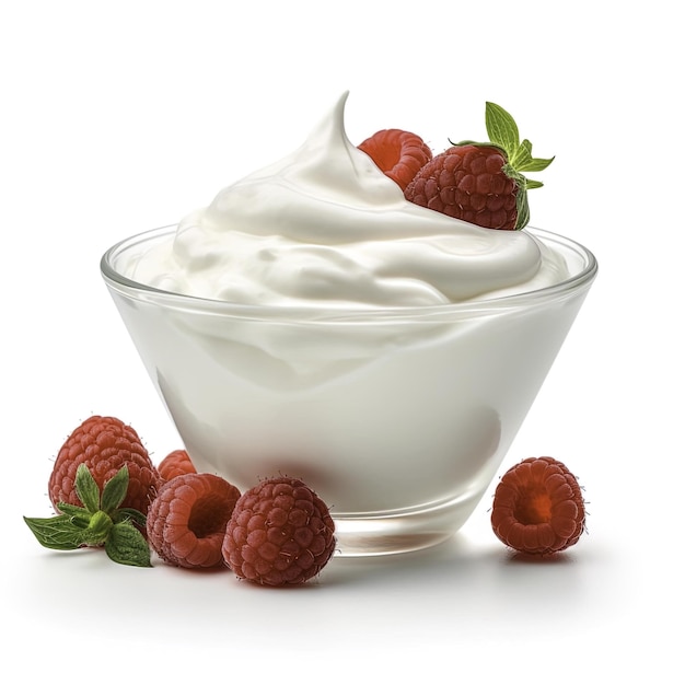 yogurt with berries on a white background