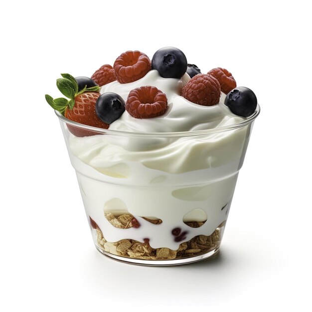 yogurt with berries on a white background