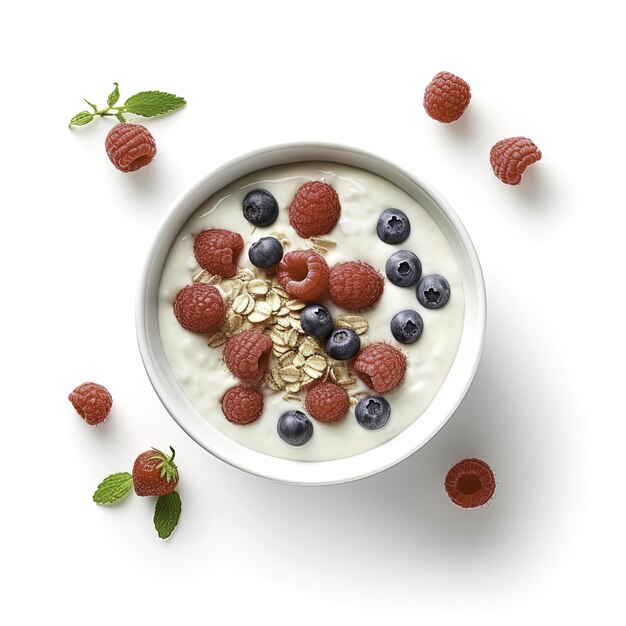 yogurt with berries on a white background