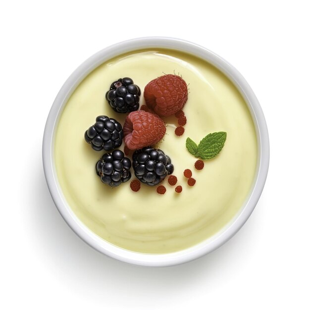 yogurt with berries on a white background