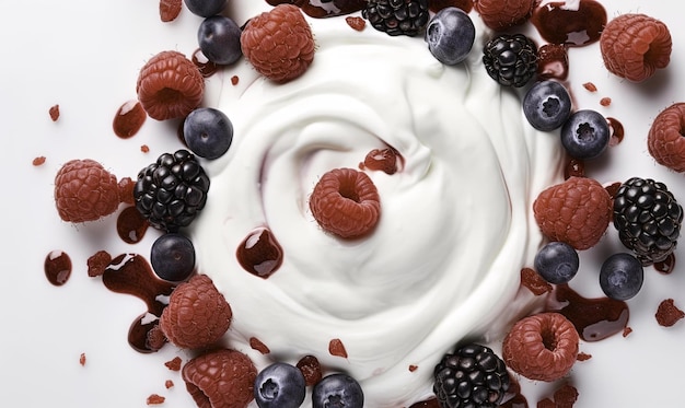 Foto yogurt con bacche su uno sfondo bianco