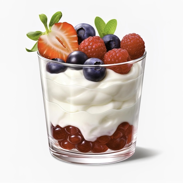 йогурт с ягодами на белом фоне