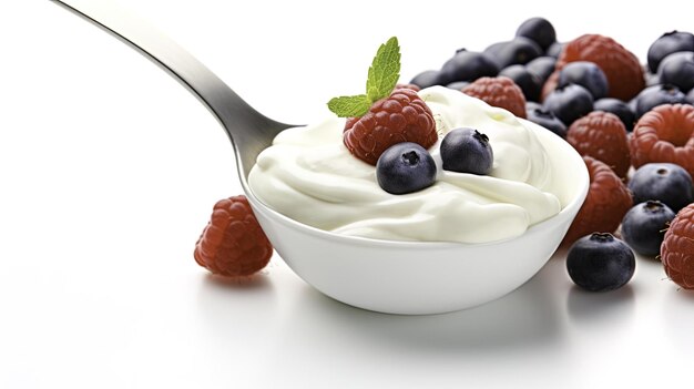 yogurt with berries on a white background