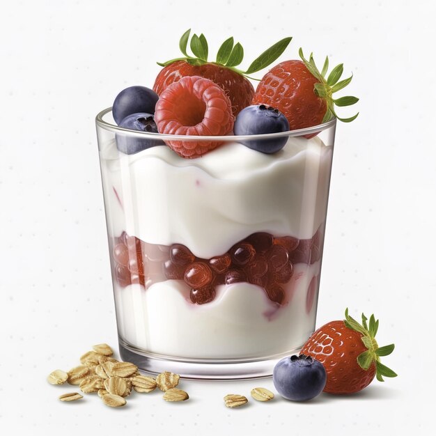 Photo yogurt with berries on a white background