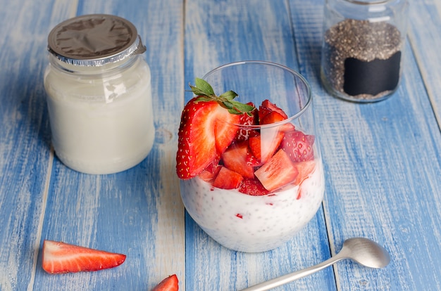 Yogurt with chia seeds and strawberries