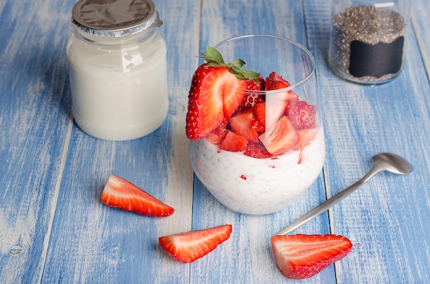 Yogurt with chia seeds and strawberries