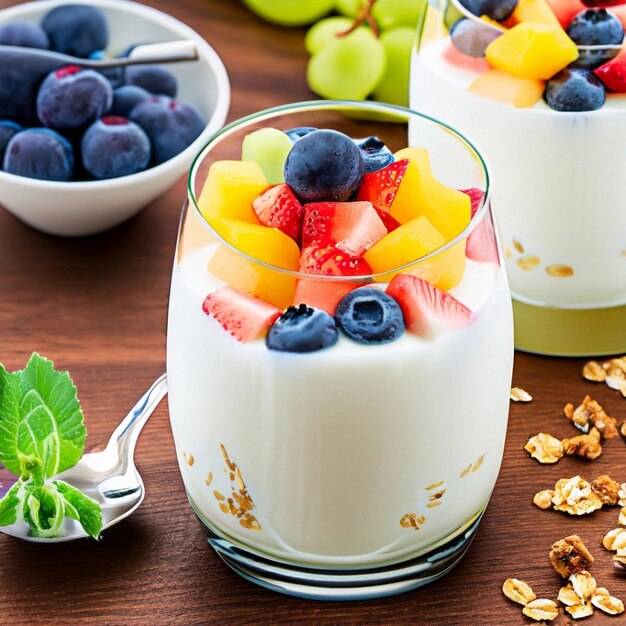 Yogurt with granola and berries in bowl