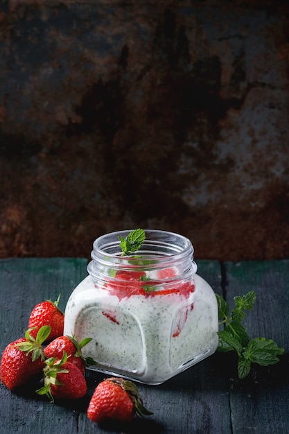 Yogurt with mint and cherry