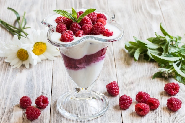 Yogurt with raspberries.