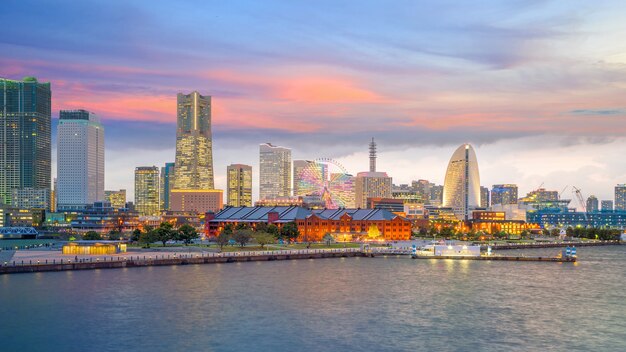 Yokohama city skyline at sunset in Japan