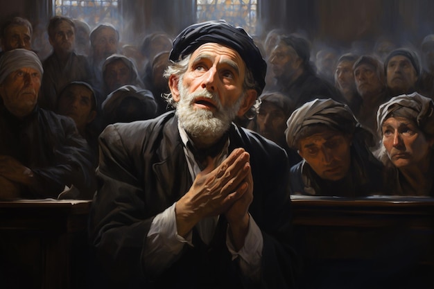 Foto yom kippur reflection een plechtige scène van gebed en introspectie gemaakt met generatieve ai