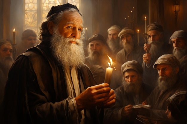 Yom Kippur Reflection Een plechtige scène van gebed en introspectie gemaakt met generatieve AI