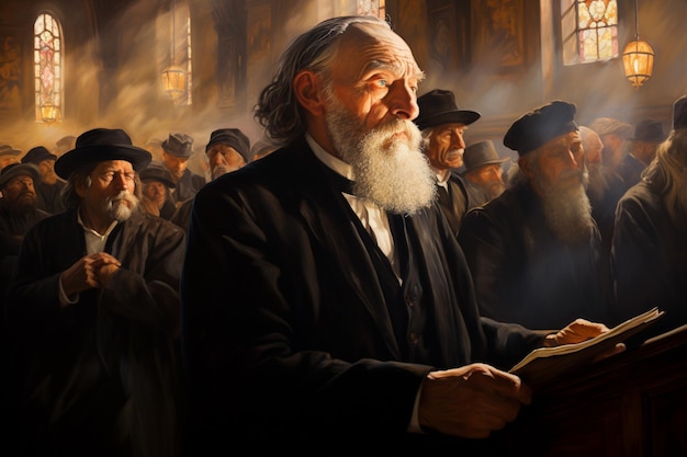 Foto riflessione sullo yom kippur una solenne scena di preghiera e introspezione creata con l'ia generativa