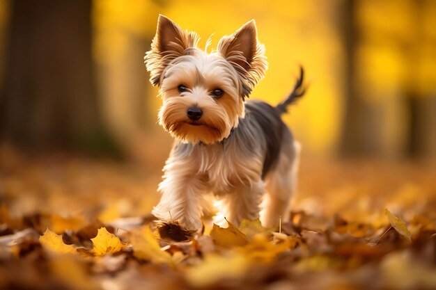 Yorkshire terrier in autumn beauty