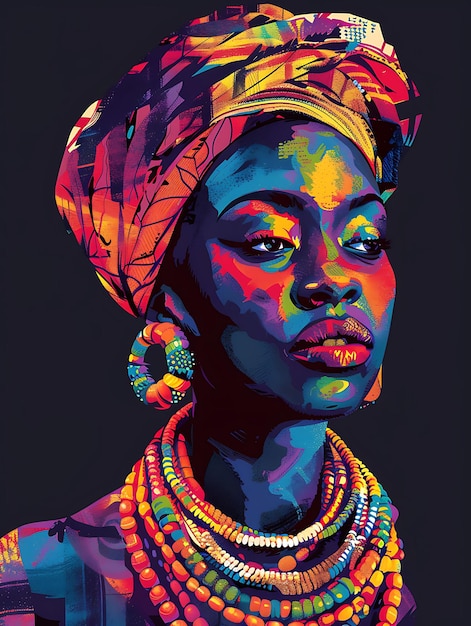 Yoruba Woman Portrait Wearing a Traditional Gele Headwrap an Tshirt Design Art Tattoo Ink Frames