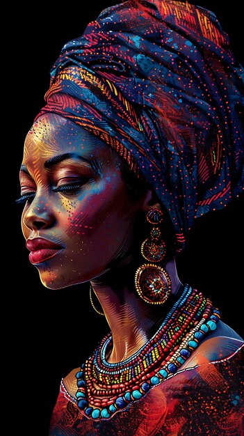 Yoruba Woman Portrait Wearing a Traditional Gele Headwrap an Tshirt Design Art Tattoo Ink Frames