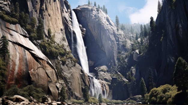 Yosemite National Park USA torenhoge granieten kliffen gecreëerd met Generative AI technologie