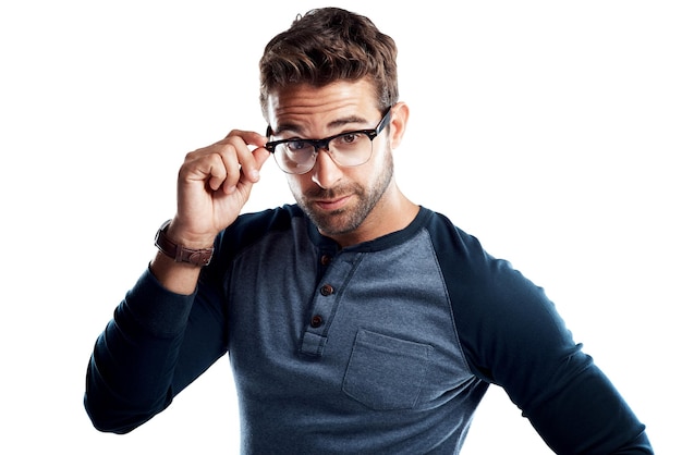 Do you see what I see Studio portrait of a young man posing against a white background