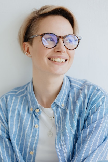 Young adult beautiful european woman model poses portrait of a white woman