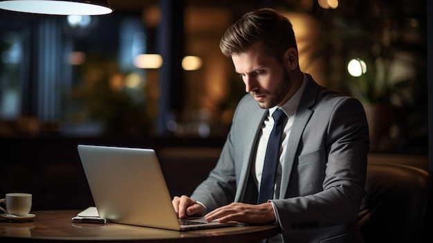 young adult businessman sitting at desk typing