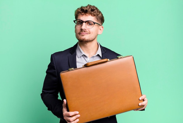 Young adult caucasian businessman with a suit case