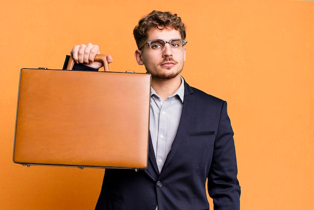 Young adult caucasian businessman with a suit case