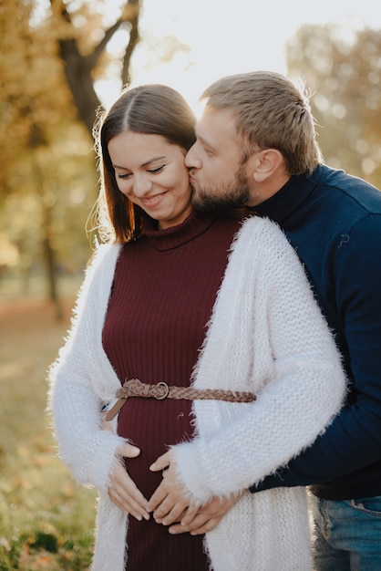 Young adult couple in love in autumn Park