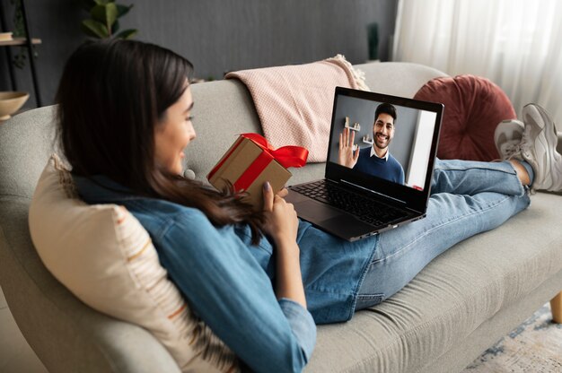 Young adult enjoying virtual date