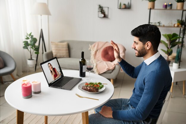 Young adult enjoying virtual date