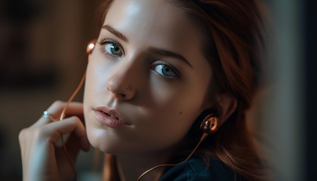 Young adult female with brown hair smiling generated by AI