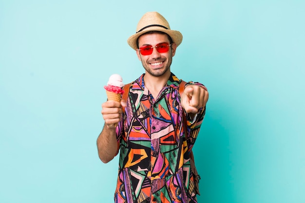 Young adult handsome man summer and ice cream concept