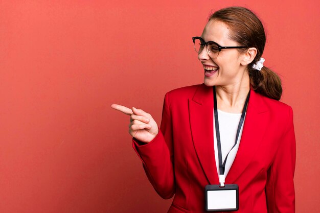 Young adult pretty businesswoman and a accreditation pass card id