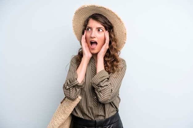 Young adult pretty woman hat and summer concept