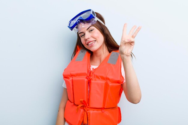 Young adult pretty woman life jacket and summer concept