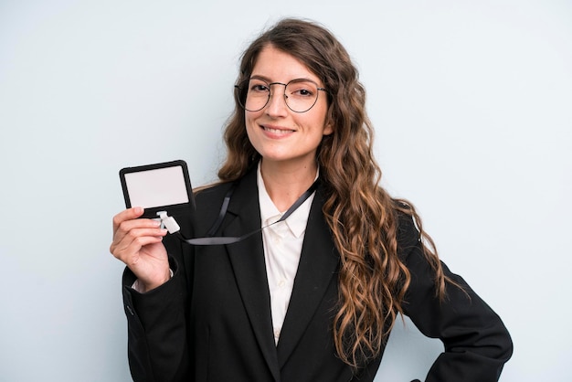 Young adult pretty woman showing a vip pass id