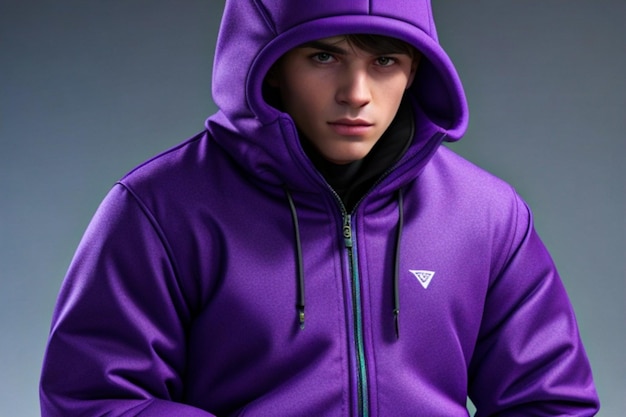 Young adult thief in purple sports clothing