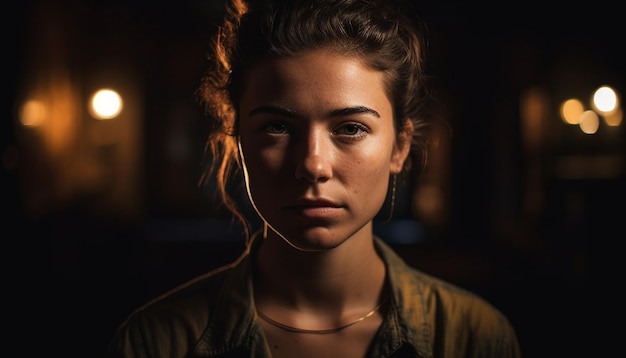 Young adult woman looking at camera outdoors generated by AI