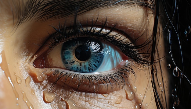 Фото Молодая взрослая женщина с голубыми глазами смотрит на камеру, созданную искусственным интеллектом