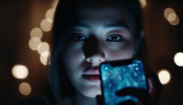 Young adult women looking at camera indoors generated by AI