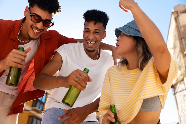 young adults having block party
