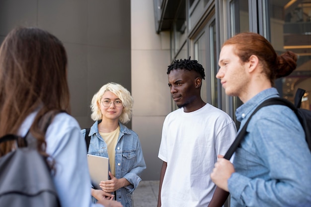 Photo young adults meeting up to study