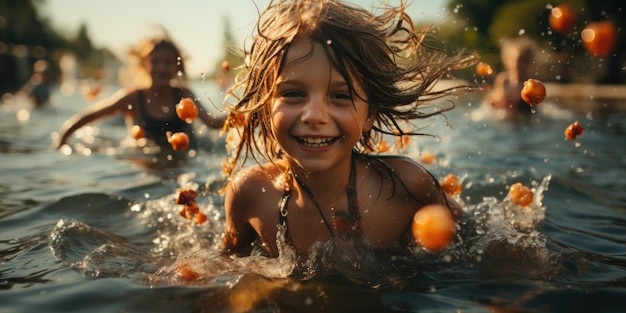 Photo young adventurers join forces with mischievous water sprites engaging in a lively water balloon figh