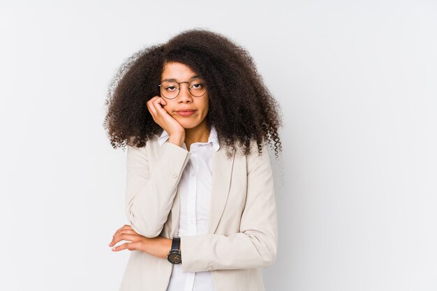 Young african american business woman who is bored, fatigued and need a relax day.