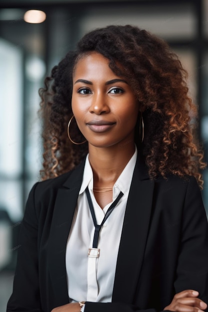 A young african american businesswoman standing in the office created with generative ai