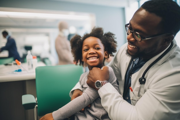 Young African American doctor Supports kid Vaccine Shot