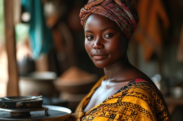 Young African American girl in the kitchen at home