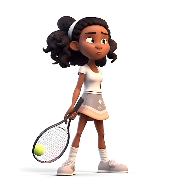 Young african american girl with tennis racket on a white background